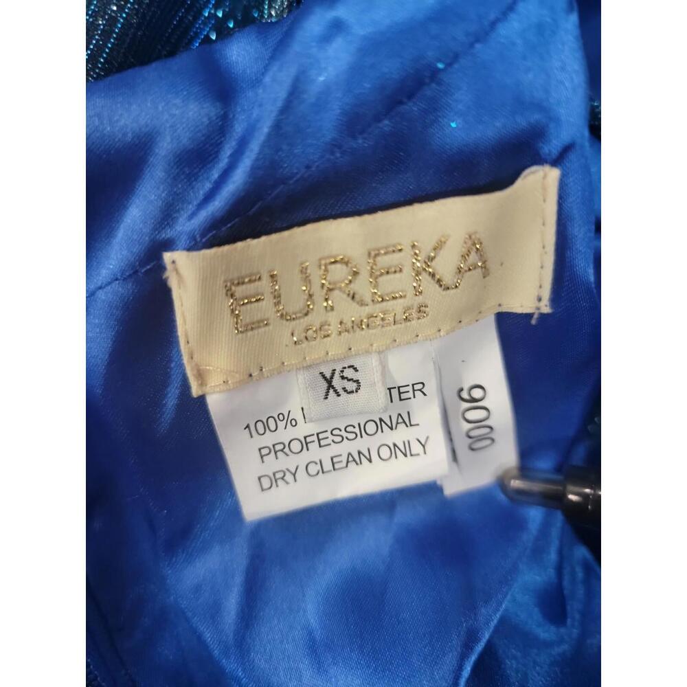 EUREKA - METALLIC BLUE WOMEN'S BALLGOWN SCOOP NECKLINE SIDE SLIT XS  #03 - Picture 9 of 10
